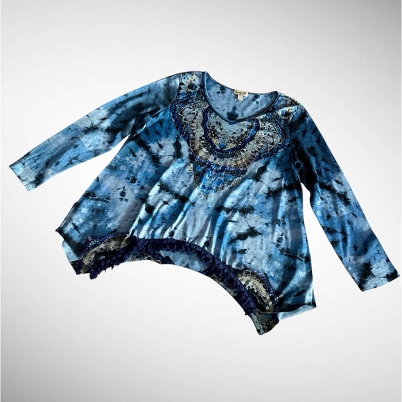 One World Embellished Pullover Top Fringe Bottom Long Sleeves - Picture 12 of 14